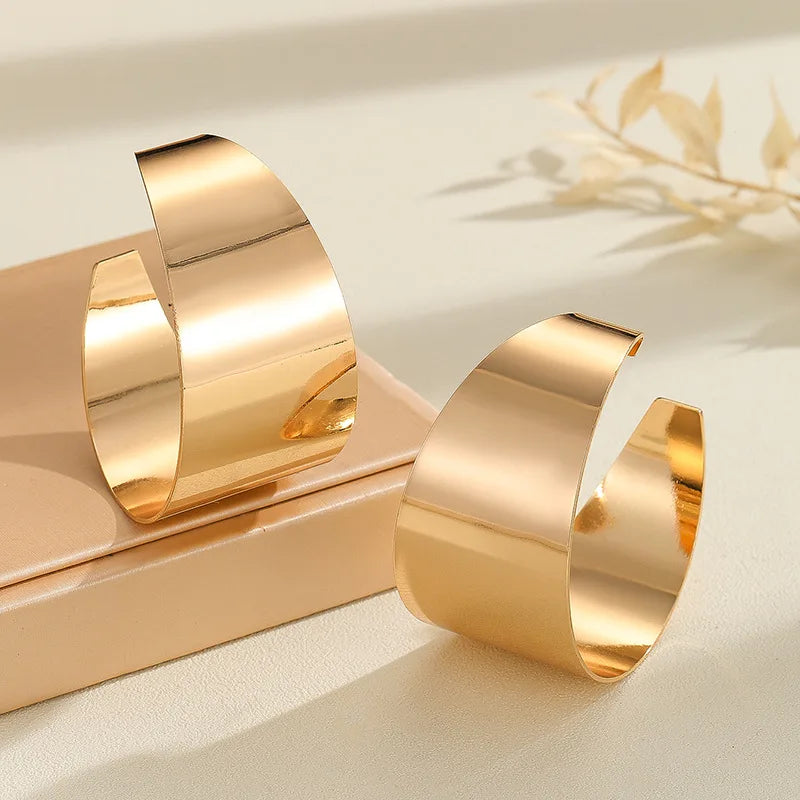 Chic Huggie Hollow Gold Hoop Luxury Wide Circle Punk Earrings