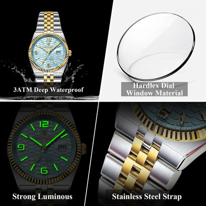 Quartz Stainless Steel Date Elegant Luminous Waterproof Watch
