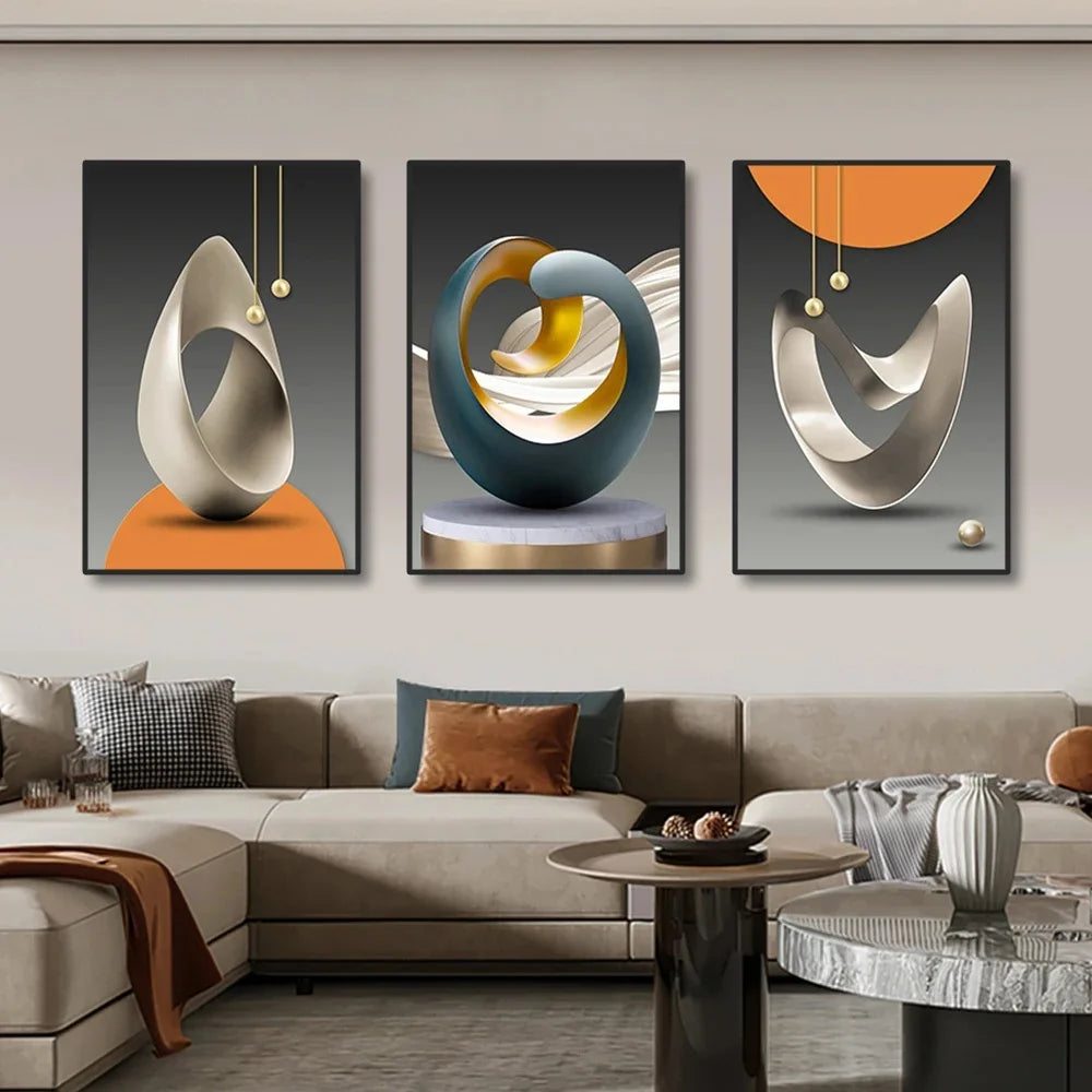 3pcs Modern Geometric Wall Art Canvas Prints Luxury Abstract Artwork Paintings
