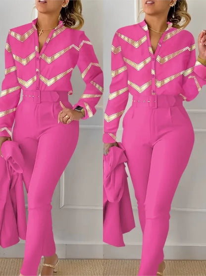 Long Sleeve Shirt Pants Two Piece Sets