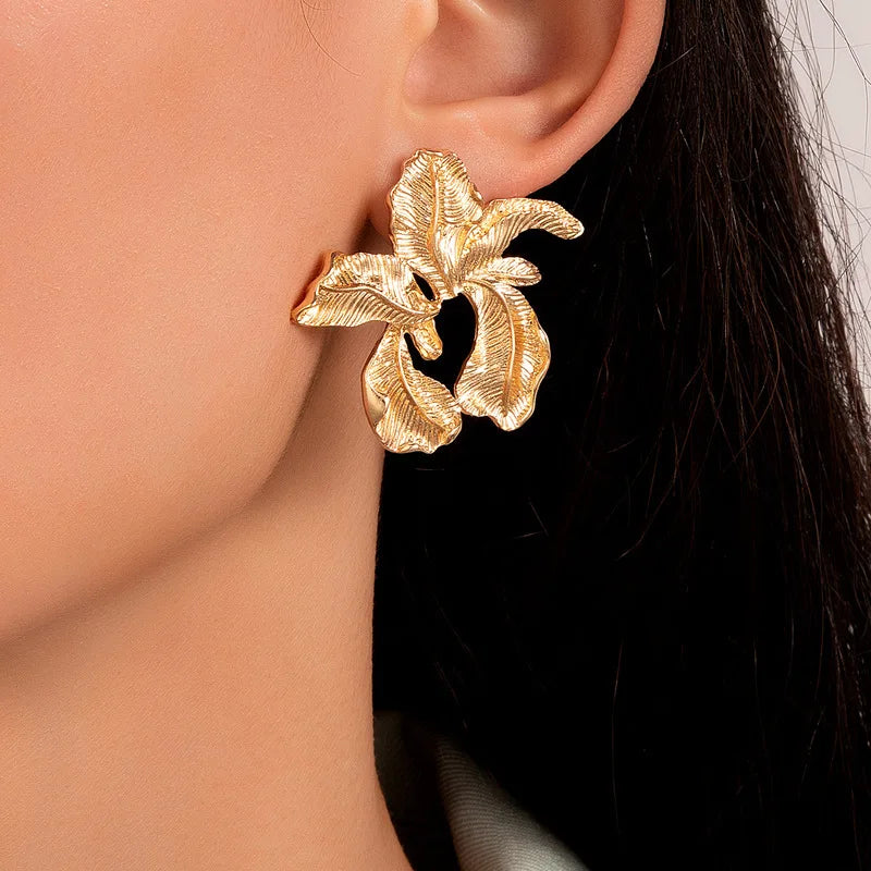 Gold Flower Stud Geometric Earrings