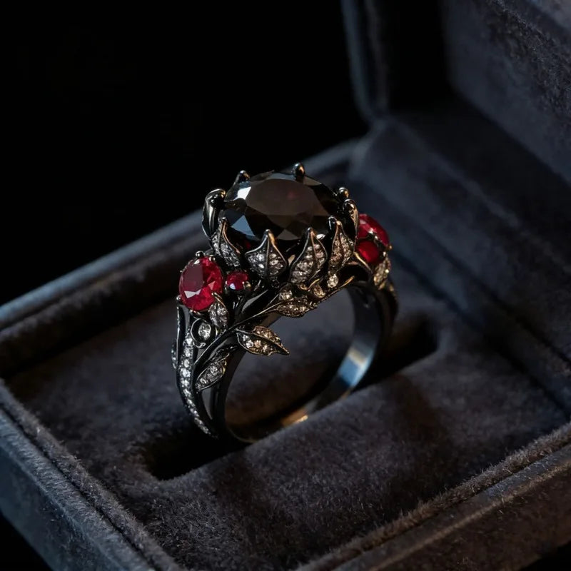 Dark Rose Shape Black Zirconia Hip Hop Rings