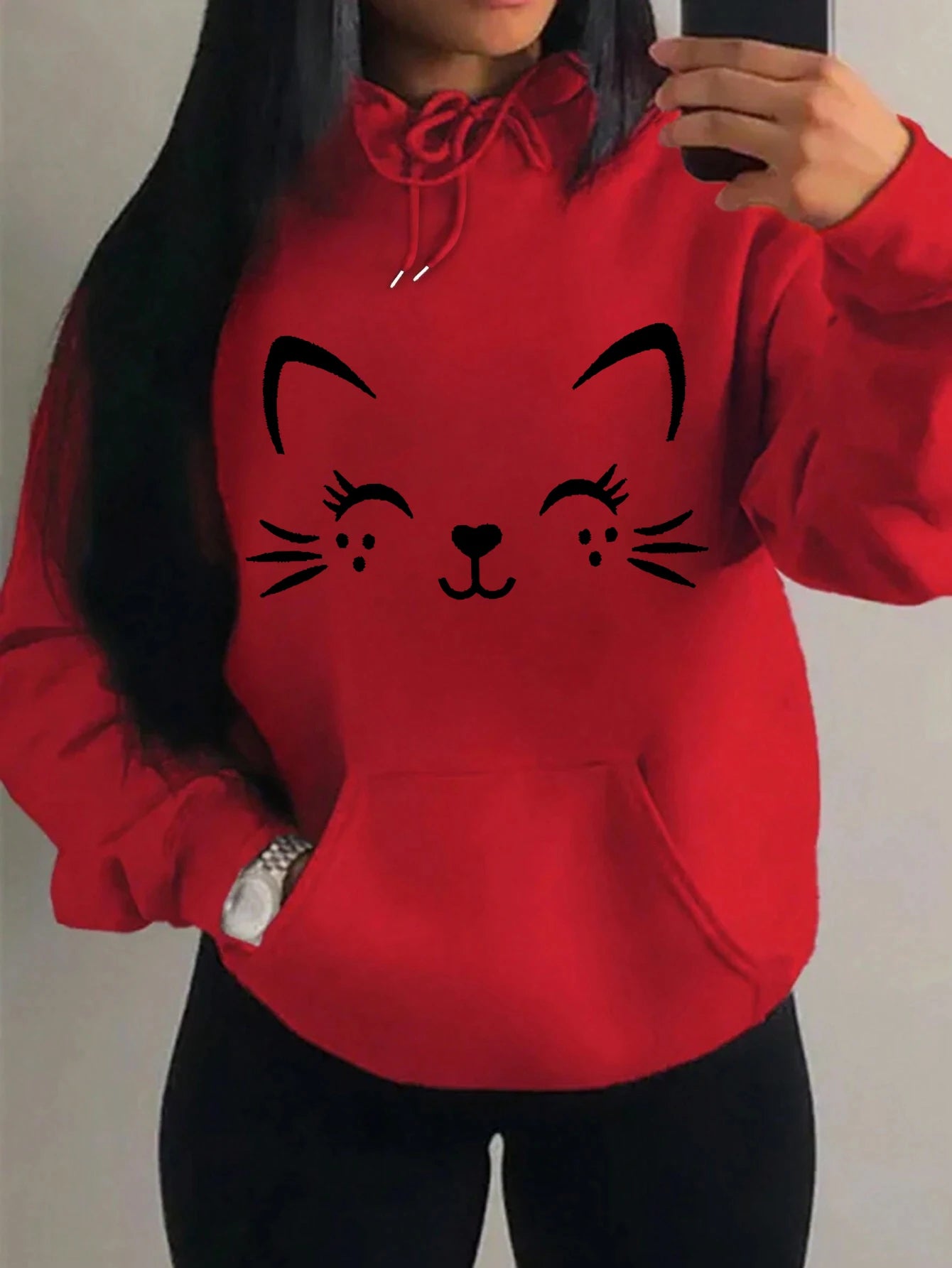 Casual Hip Hop Hoodie Happy Cat Pulloverar