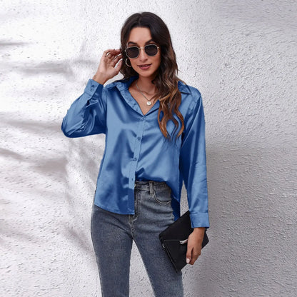 Solid Satin Shirt Long Sleeve Shirt