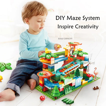 Big Building Blocks Marble Race Run Track Dinosaur Part Maze Toy