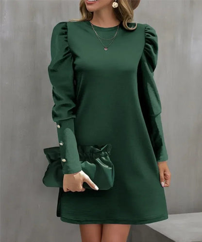 Round Neck Bubble Sleeve Long Sleeve Dress
