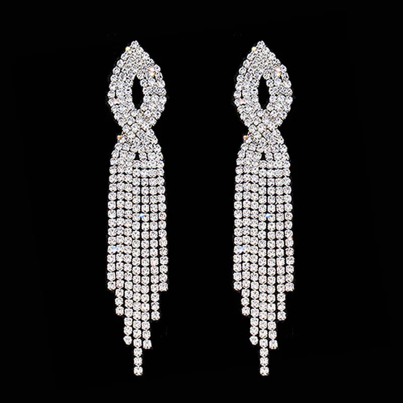 Gold Bridal Drop Simulated Pearl Crystal Statement Earrings