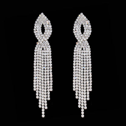 Gold Bridal Drop Simulated Pearl Crystal Statement Earrings