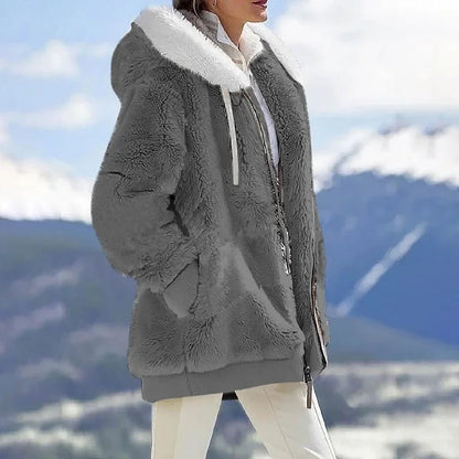 Autumn Winter Casual Hooded Zipper Cashmere Jacket