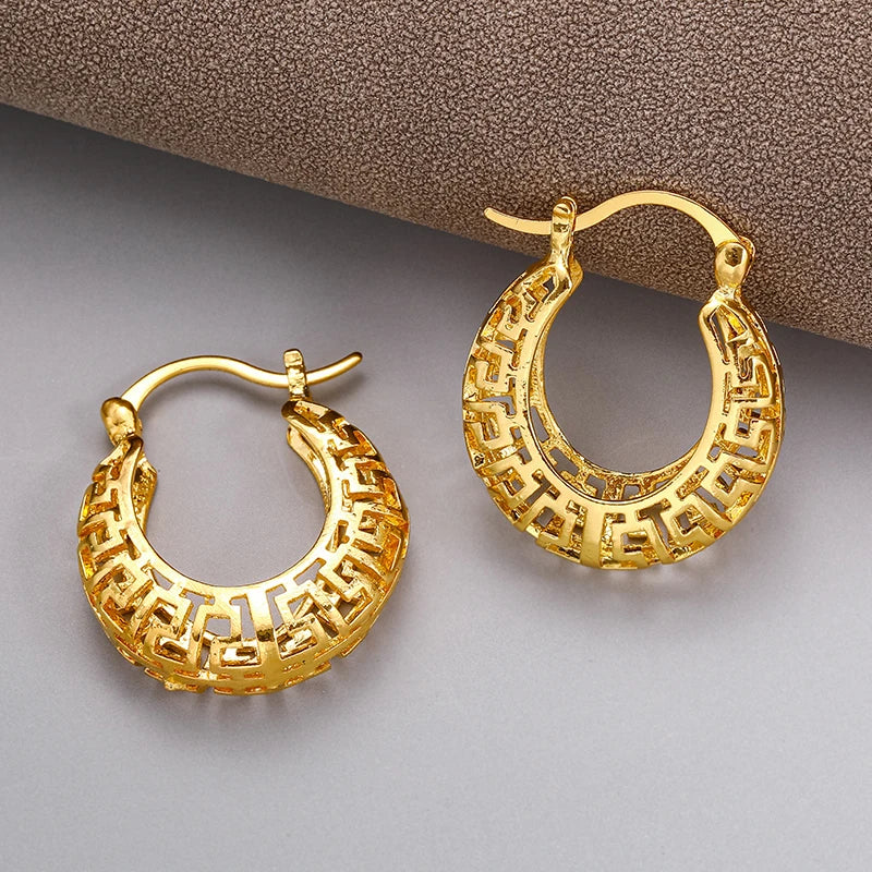 Oval Hollow Out Metal Hoop Earrings