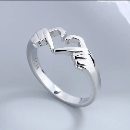 925 Sterling Silver Adjustable Open Hug Heart Ring