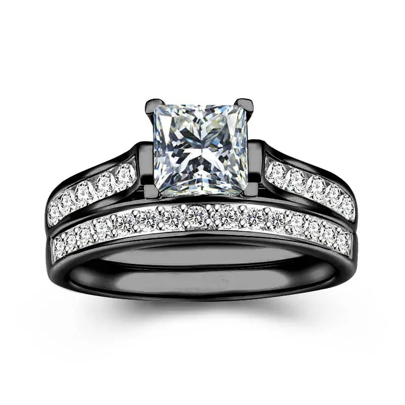 Charm Couple Romantic Purple Rhinestones CZ Rings Set