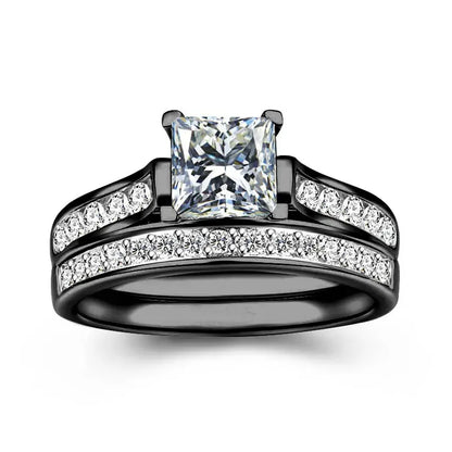 Charm Couple Romantic Purple Rhinestones CZ Rings Set