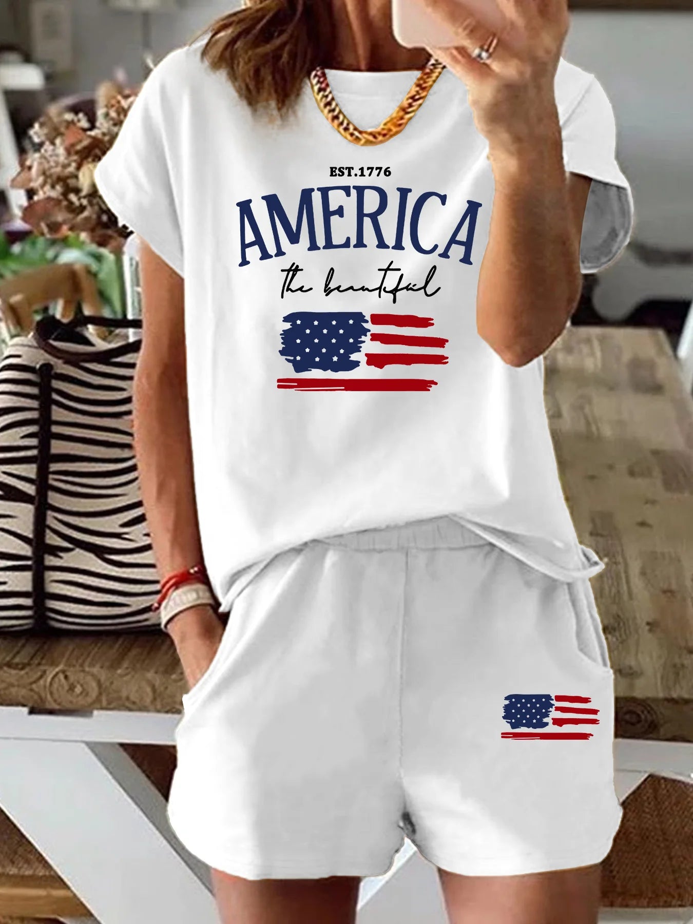 Cartoon print short sleeved T-shirt Set