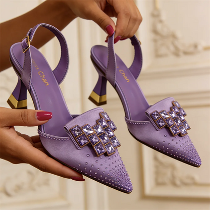 Venus Chan Elegant Green Slingback Heels with Rhinestones Shoes