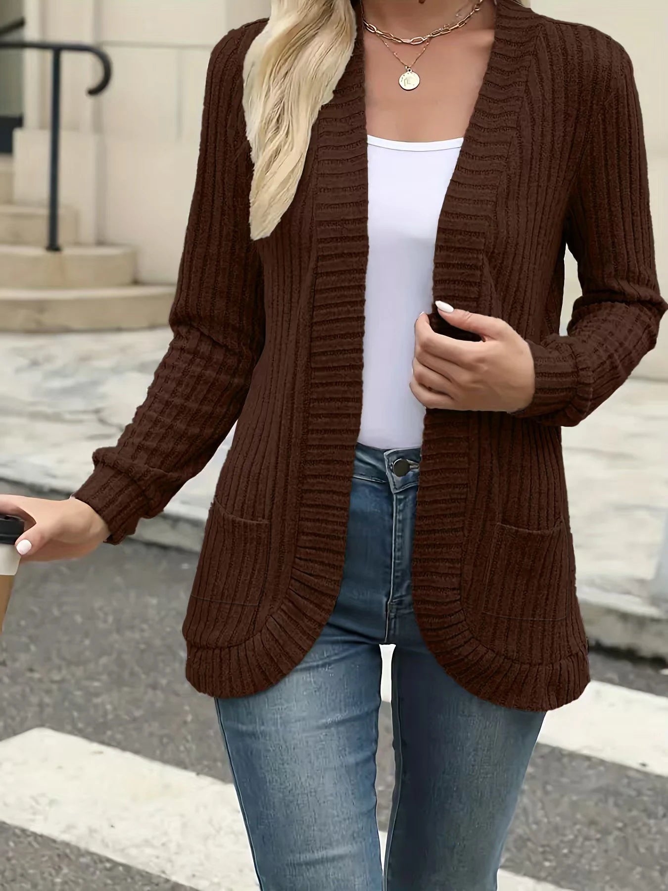 Stripe brushed cardigan jacket