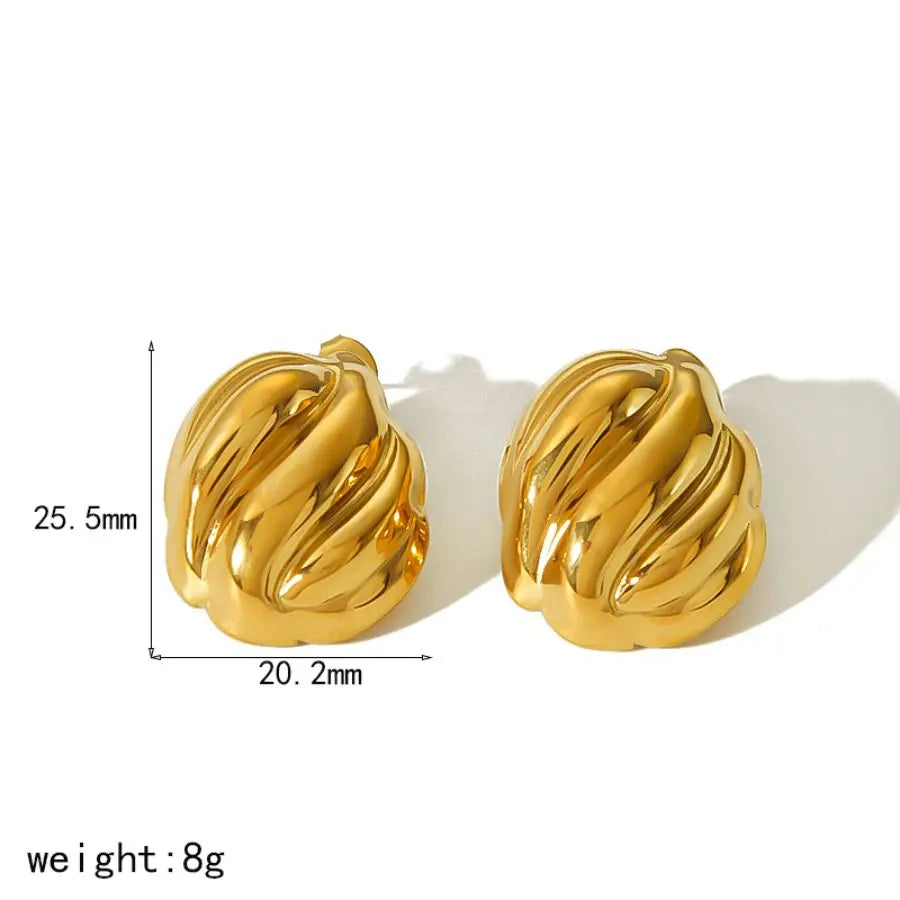 18k Gold Plated Wave Texture Stud Non Tarnish Waterproof Chunky Geometric Square Earrings