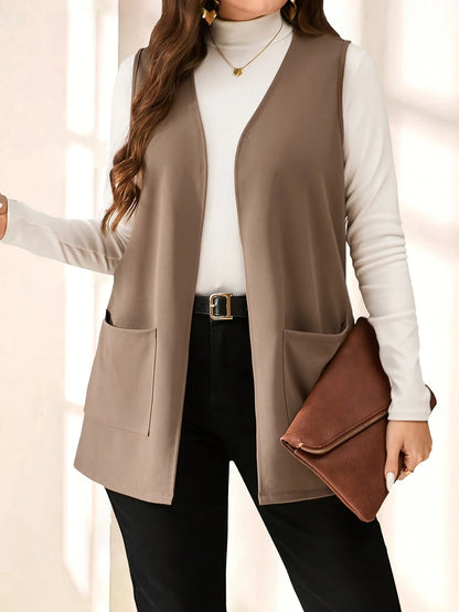 Plus Size Elegant Open-Front Cardigan Vest Jacket