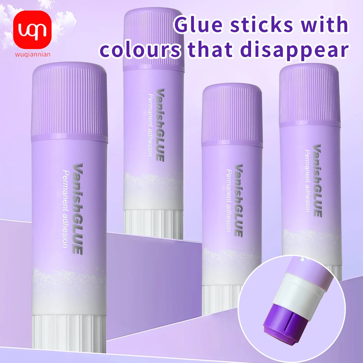 3/6/12pcs Purple School Glue Stick Disappearing Stationery School