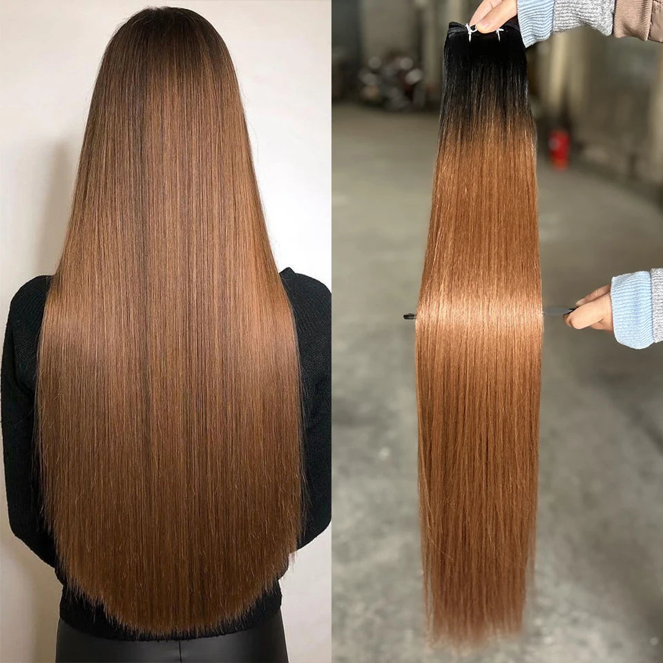 Bone Straight Hair Extensions Brown Color