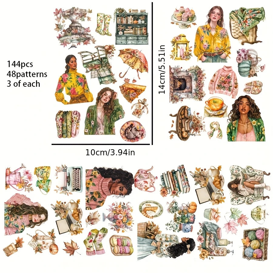 117pcs-144pcs Autumn Theme Stickers for Gift Wrapping Decor