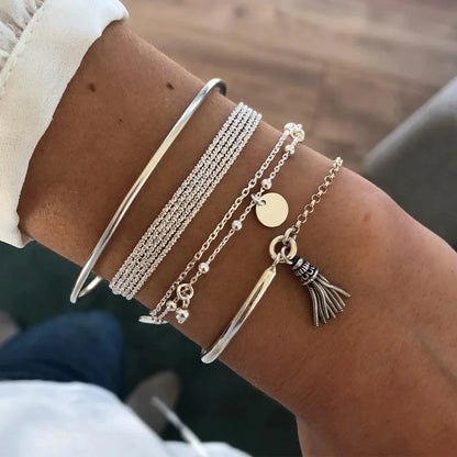 4pcs Punk Curb Cuban Chain Bracelets Set