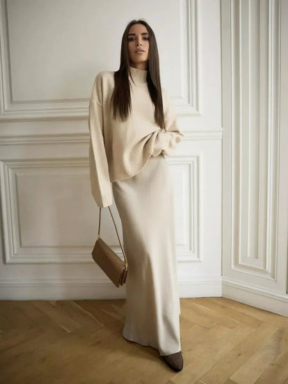 Faldas largas informales de satén de talle alto