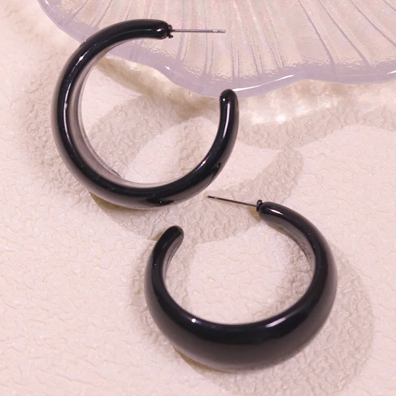 Macaroon Color C Shape Resin Acrylic Geometric Clip Earring Circle Ear Hoop Earrings