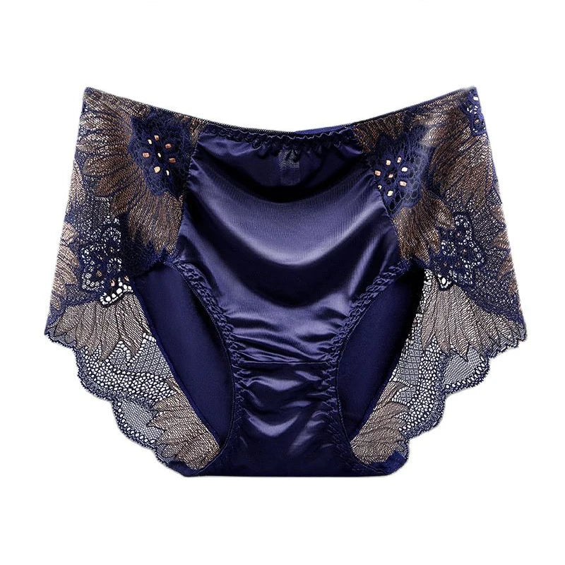 Satin Soft Middle Waist Elegant Exquisite Flower Underwear