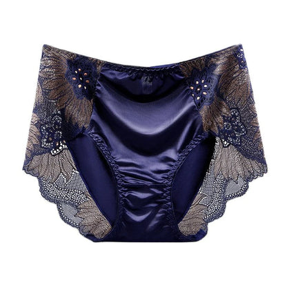 Satin Soft Middle Waist Elegant Exquisite Flower Underwear