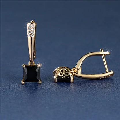 Geometric Crystal Antique Black Zircon Square Stone Earrings