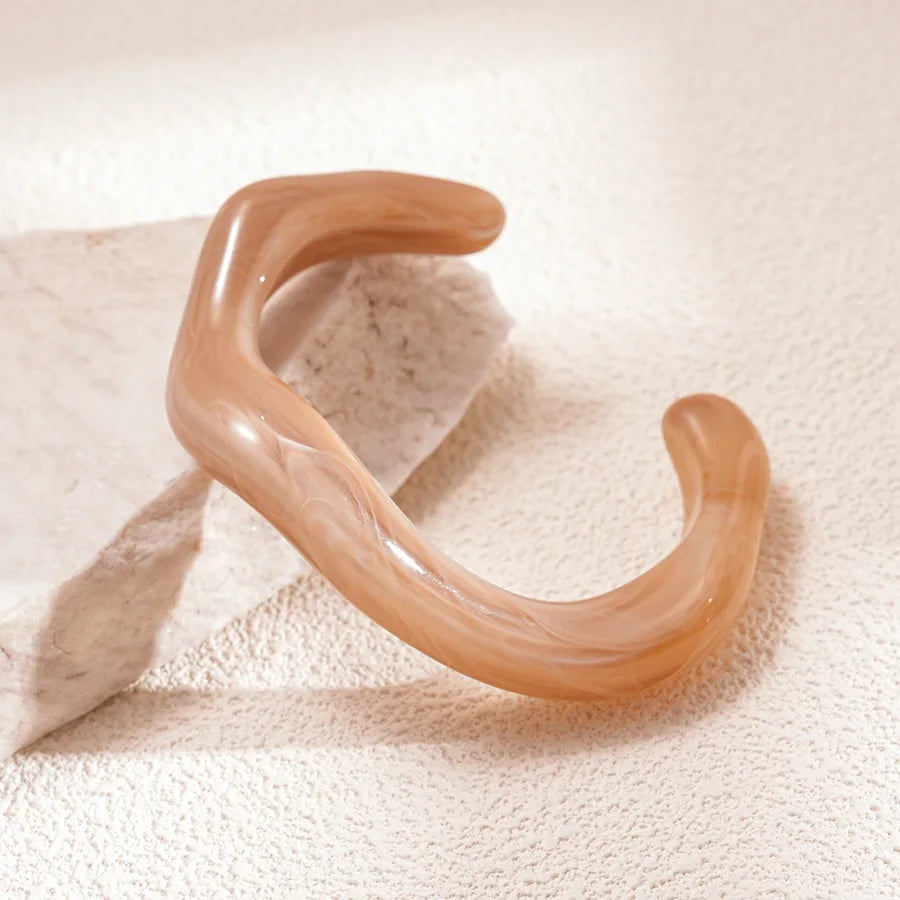 Vintage Smudging Beige Coffee Acrylic Cuff Wide Resin Bracelet