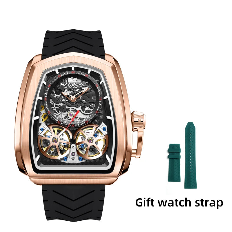 Double Flying Wheel Skeleton Luxury Automatic Mechanical Stainless Steel Silicone