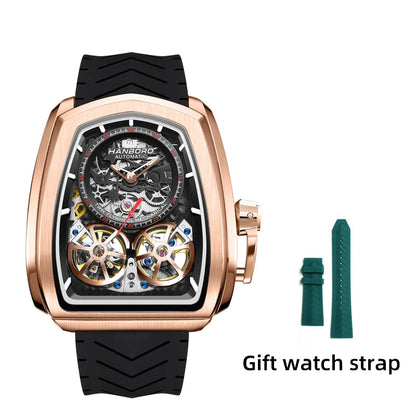 Double Flying Wheel Skeleton Luxury Automatic Mechanical Stainless Steel Silicone