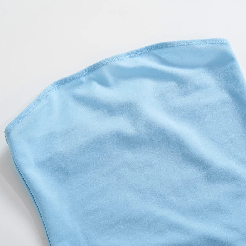 Soft  Tender Slight Blue Strapless Mini Dress
