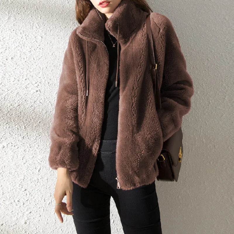 Faux Fur Coats Zipper Cardigan Plush Thick Warm Oversized Overcoat