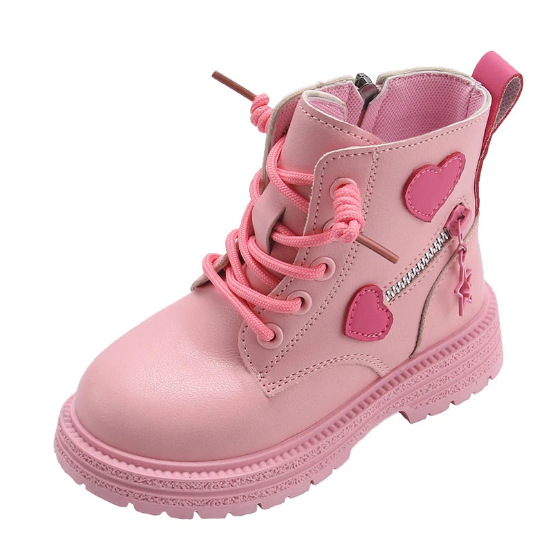 Girls Rubber Pink with Love Side Zip Boots