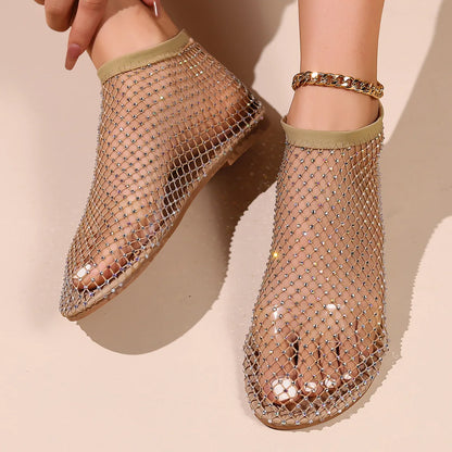 Mesh Luxurious Rhinestone Round Toe Sandal