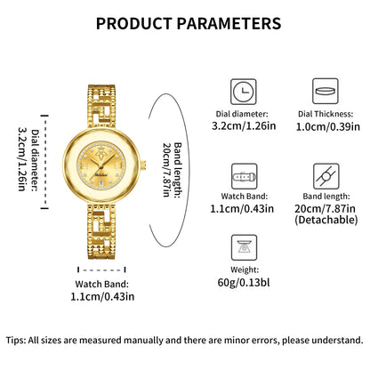 Round Dial Luxury Diamond-Studded Water-Resistant Quartz Bracelet Watch