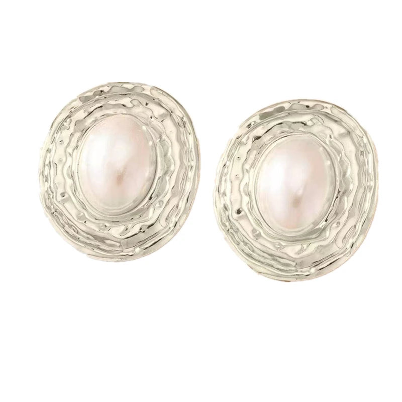 Exaggerated Big Pearl Oval Earrings