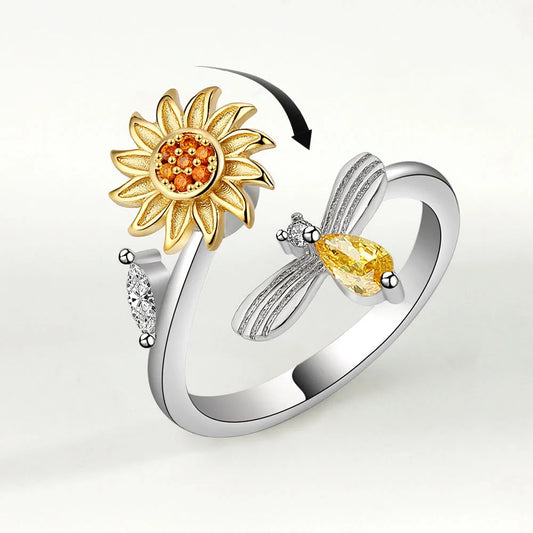 DANA 925 Silver Sunflower Diamond Zircon Ring