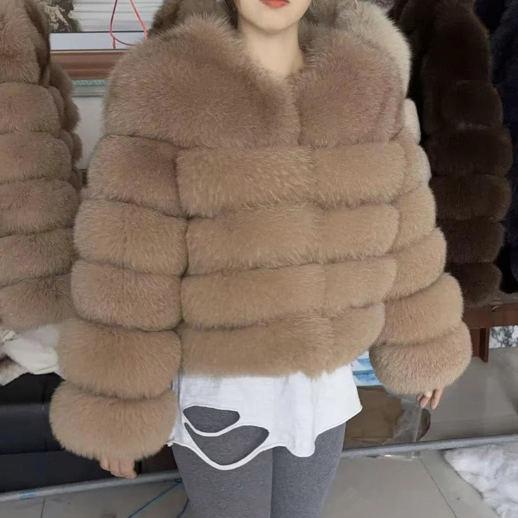 Fox Fur Coat Real Winter Brown Leather Coats & Jackets