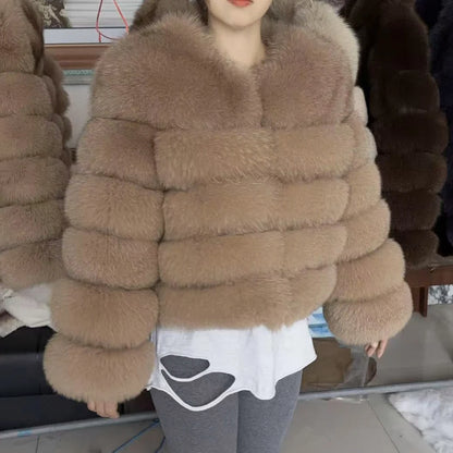 Fox Fur Coat Real Winter Brown Leather Coats & Jackets