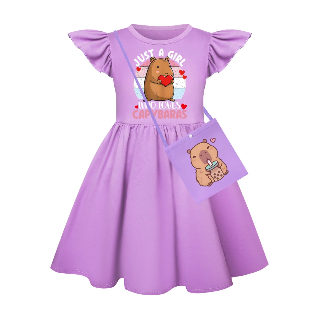 Capibala Kids Cute Capybara Fly Sleeve Casual Dresses