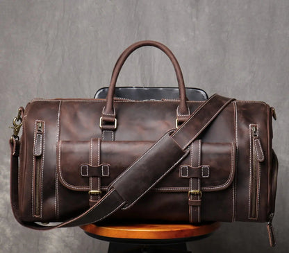 Vintage Crazy Horse Genuine Leather Travel Bag  Large Luggage
