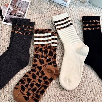 4 Pairs Leopard Cotton Sports Socks