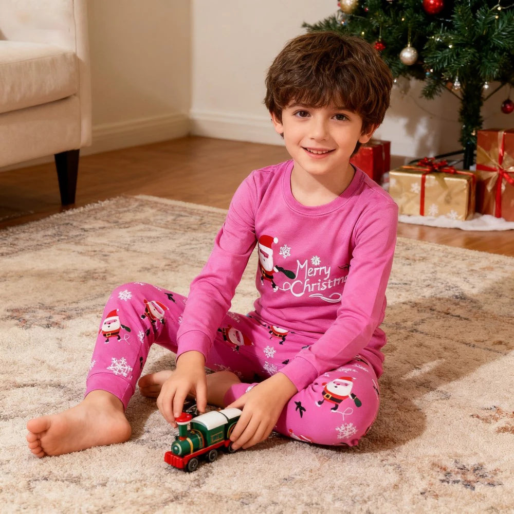 Christmas 100 Cotton Santa Clothes Soft Long Sleeve Xmas Pajamas Set