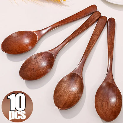 10/1Pcs Wooden Spoon Long Hand Soup Scoops Kitchen