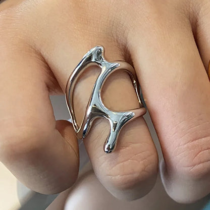 Stainless Steel Irregular Geometric Open Gold Texture Ring