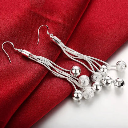 925 Sterling Silver Beads Long Earrings